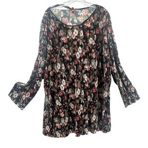 Vintage Diana Marco Floral Pleated Long Sleeve Blouse‎ Size 18/20 USA Feminine
